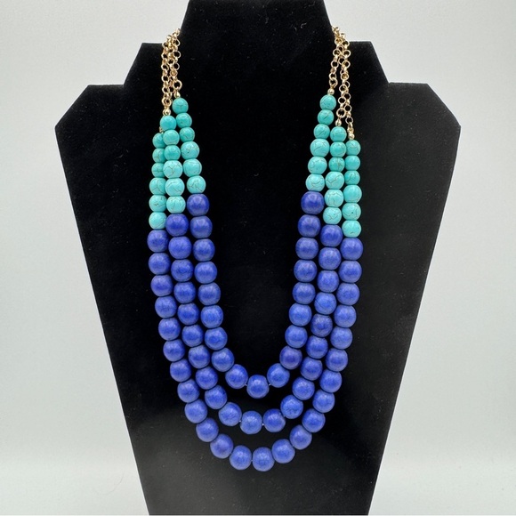 Multi Strand Blue & Turquoise Beaded Statement Necklace NWT - Picture 5 of 6